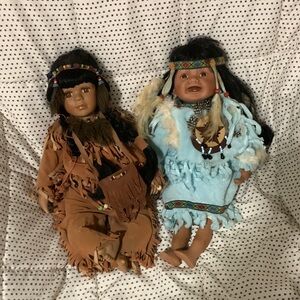 Native American Style Doll Set - Brown and Blue